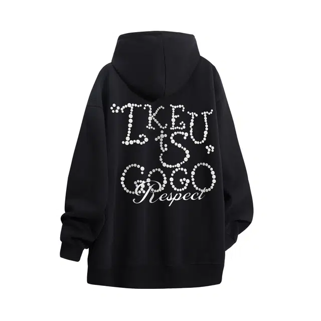 物质公式 潮牌重磅美式复古高街手绘趣味仿珍珠品牌字母印花设计感潮流时尚宽松纯色简约舒适日常通勤休闲透气百搭长袖连帽卫衣 男女同款