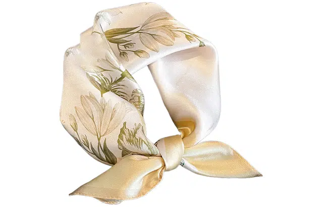 优幽兰 时尚百搭高级感轻奢风素雅花卉真丝小方巾优雅气质减龄薄款小领巾装饰护颈围巾 丝巾 女款