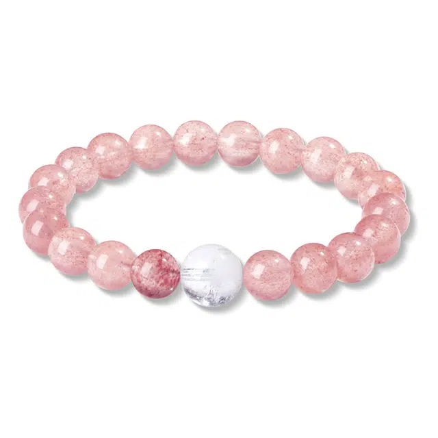 谧月珠宝 新中式国风甜美转运时来运转桃之夭夭纳福复古小众设计日常通勤百搭好运天然 草莓晶 手串 男女同款情侣款