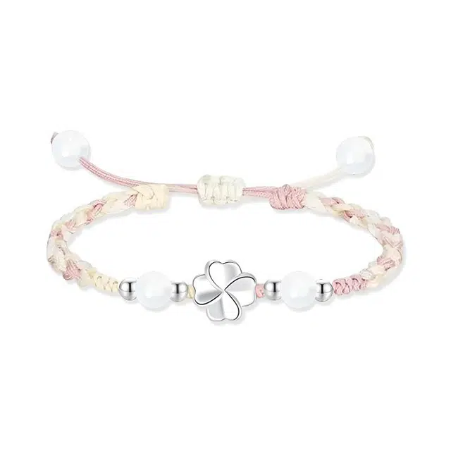 【999足银|四叶草】 凤祥囍事 老凤祥 森系小清新轻奢经典幸运草小众设计优雅百搭精致气质手工编织绳 大小可调节 纯银 手绳 男女同款情侣款