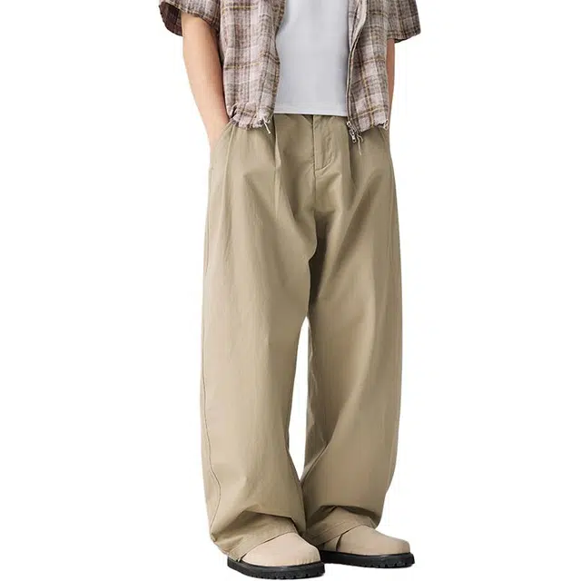 潮人榜 美式复古春夏纯棉弯刀裤男士阔腿拖地直筒长裤垂堕感休闲裤 男女同款