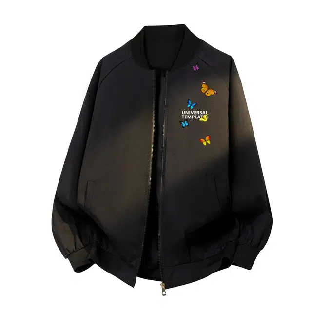 物质公式 重磅美式复古高街棒球领趣味仿万针刺绣蝴蝶无限循环字母印花宽松户外运动轻便耐磨日常通勤教练服飞行员夹克外套 男女同款