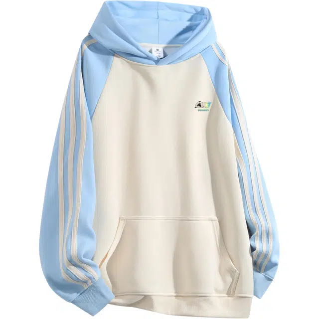 吾皇猫 美式潮流卡通动漫巴扎黑时尚街头个性侧面条纹拼接重磅宽松休闲长袖卫衣 男女同款