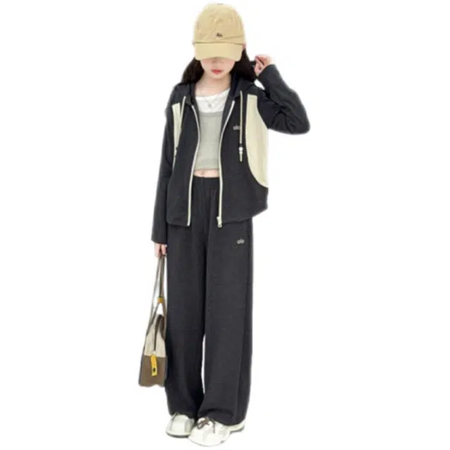 比比我休闲运动套装  女童春秋季连帽刺绣大童潮牌小孩衣服 小女孩长袖洋气时髦 舒适帅气轻便