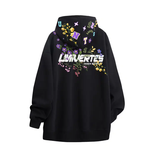 物质公式 潮牌重磅美式复古高街手绘趣味花卉品牌字母印花设计感宽松纯色简约舒适潮流时尚日常通勤休闲透气百搭长袖连帽卫衣 男女同款