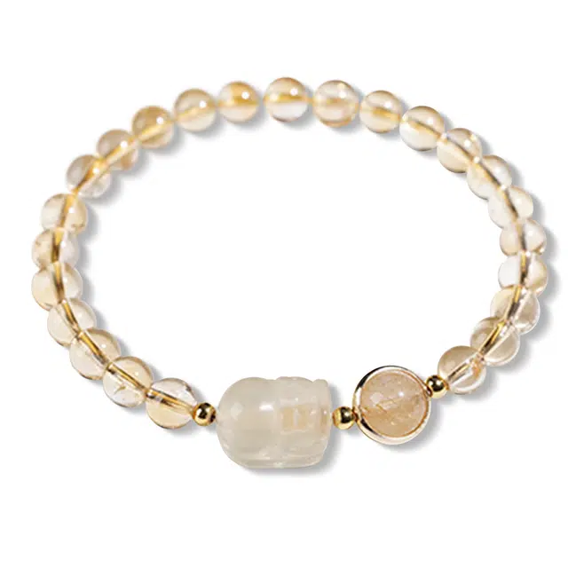 谧月珠宝 甄选高级感国潮新中式貔貅吞金兽招财进宝暴富转运珠精美小众设计日常通勤百搭好运天然 黄水晶 手串 男女同款情侣款