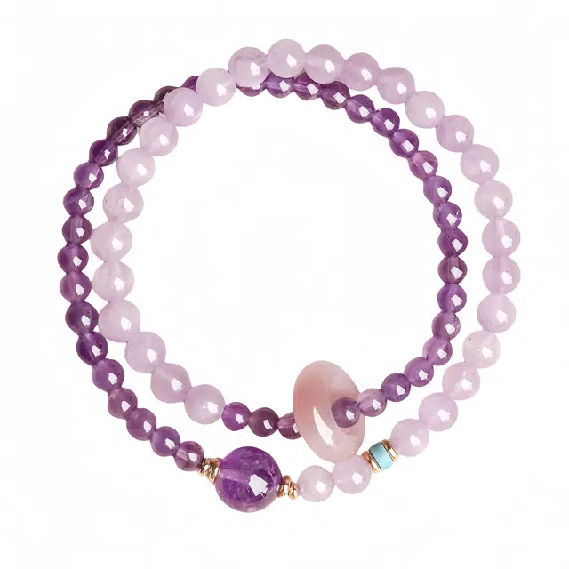 子婳 双圈叠戴串珠 上岸诸事顺利招财转运珠平安护身复古轻奢小众清新简约百搭首饰#好运 紫水晶 手串 女款