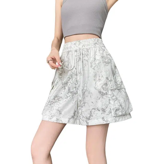 丝絮丝绸 迷彩美式工装高腰五分宽松阔腿裤休闲短裤 女款