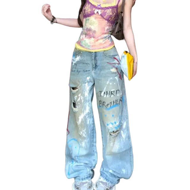 YGHOME Graffiti Distressed Jeans