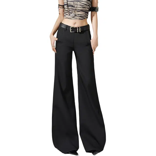 么宁 修身微喇叭裤女显瘦垂感超长拖地西装裤子休闲裤 女款