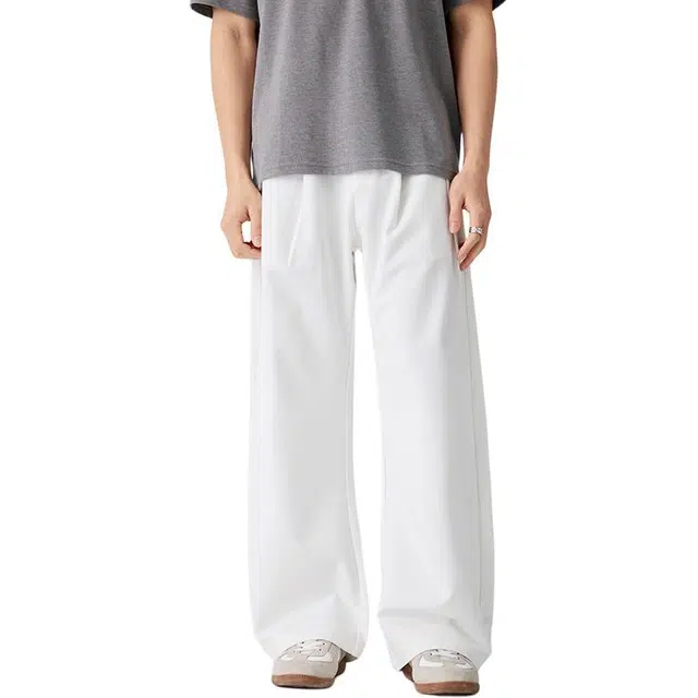 潮人榜 夏季薄款美式双股竹节垂坠感弯刀裤男士宽松立体剪裁直筒阔腿弹力休闲裤 男女同款