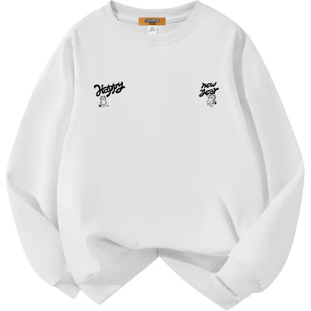 加菲猫家族 美式街头极简品牌字母艺术字体印花落肩袖基础款圆领休闲舒适宽松无性别主义透气户外运动通勤学生党卫衣 男女同款