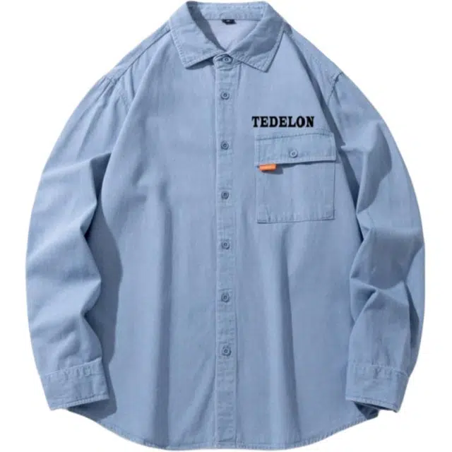 太子龍 美式复古高街休闲宽松薄款纯色百搭简约舒适工装口袋翻领长袖衬衫 男款