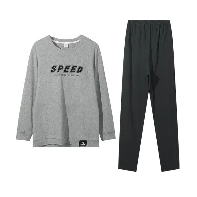 欧迪芬 休闲时尚圆领套头长袖长裤可外穿纯棉舒适透气家居服睡衣套装 男款