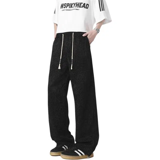 微牛 学院风冰丝裤子宽松直筒裤男女同款情侣斜纹港风垂感长裤速干百搭休闲裤 男款