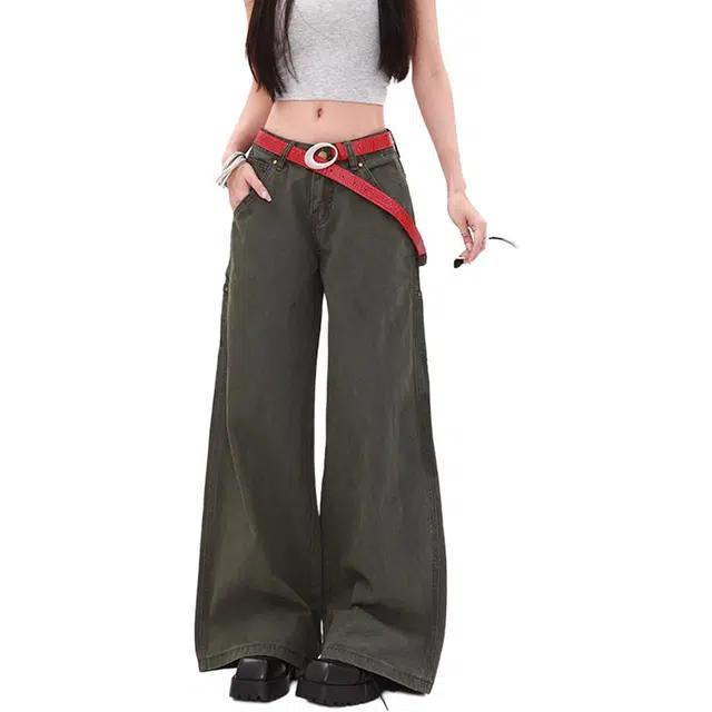 柏黛妃 美式工装裤爆款个性显瘦弯刀裤百搭直筒拖地裤牛仔裤 女款