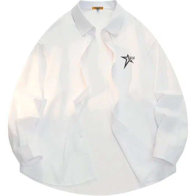 加菲猫家族 潮流美式复古基础款简约品牌字母印花弹性宽松垂感百搭休闲时尚舒适透气亲肤日常通勤显瘦山系户外出游衬衫 男女同款