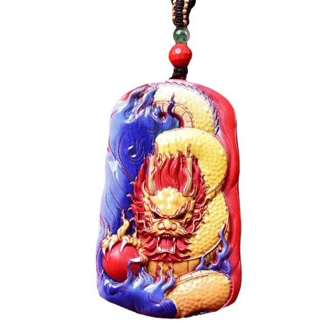 茂琼 简约 时尚 彩绘红砂龙牌吊坠精品高含量高级感小众百搭#好运 朱砂 项链 男女同款情侣款