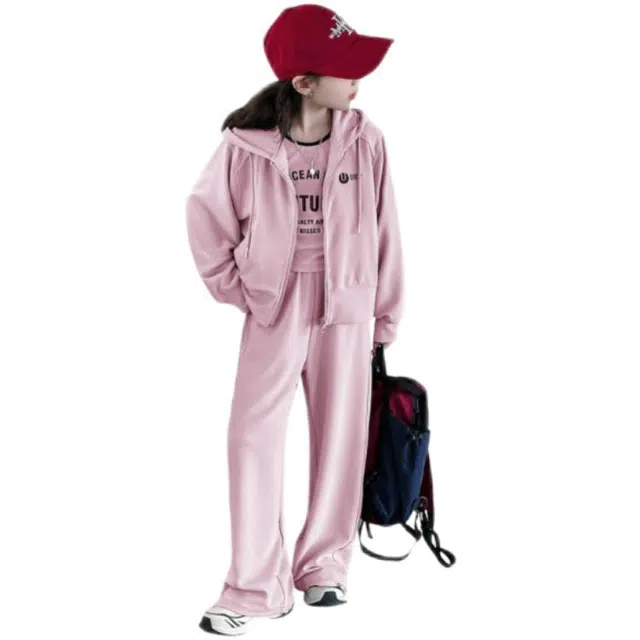 比比我休闲运动套装  女童春秋季字母背心针织大童潮牌小孩衣服 小女孩长袖洋气时髦 舒适帅气轻便