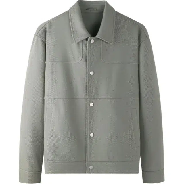 半空山 半空山行政美式高街纯色高级设计感斜纹肌理金属按扣防风抗皱宽松舒适翻领商务夹克 男女同款