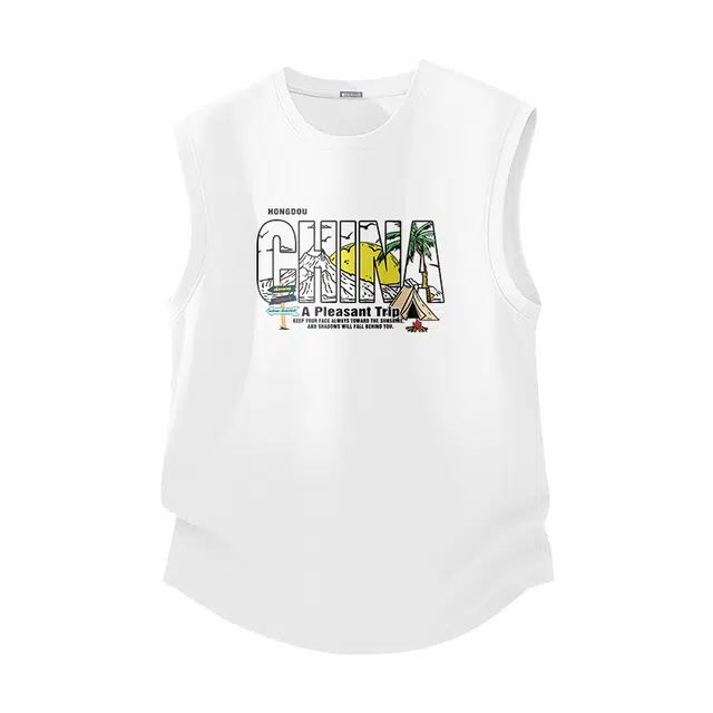 红豆 重磅纯棉美式复古运动风穿搭健身显肌肉经典无袖内搭打底汗衫基础款坎肩无性别主义吸汗透气舒适宽松简约日常背心 男女同款