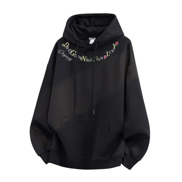 红蜻蜓 美式高街复古字母设计感数字植物花卉纯色简约舒适休闲运动无性别主义连帽外套卫衣 男女同款