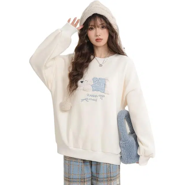 邓大喵 圆领舒适百搭卡通卫衣 女款