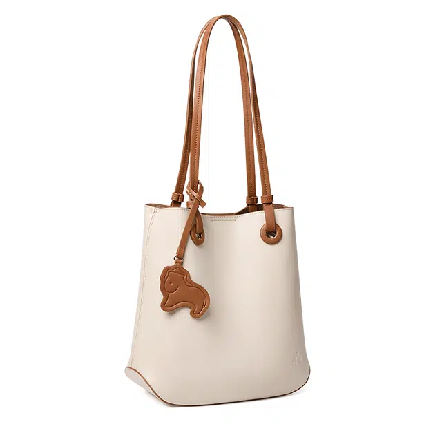 纳兰杜 时尚托特包百搭实用大容量通勤小众品牌 合成革 单肩包 大号 女款 米白色咖色