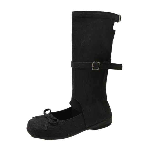 乐乐鱼 优雅百搭粗跟方头露趾 高筒靴 女