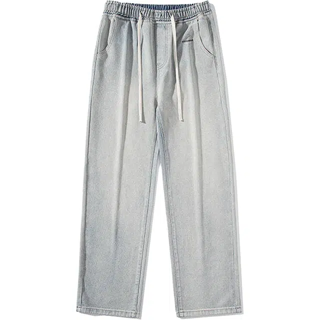 虫小绿 美式高街复古水洗做旧简约宽松阔腿休闲百搭直筒牛仔裤 男女同款