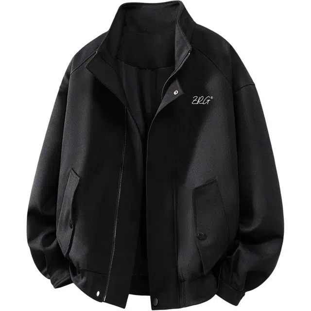 梓润格 美式简约经典高颜值舒适字母宽松炸街青春感高街拉链翻领无性别主义小众通勤百搭高级户外运动痞帅设计潮流春秋时尚夹克 男女同款