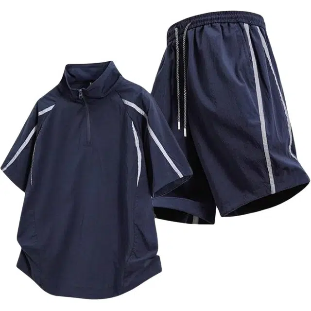 沐诚阳译 冰丝男夏季轻薄款宽松凉感帅气一整套 休闲运动套装 男款