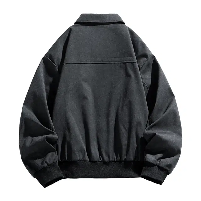 快鱼 美式高街潮流时尚纯色基础款通勤复古简约宽松百搭休闲拉链翻领运动户外防风飞行服外套夹克 男女同款