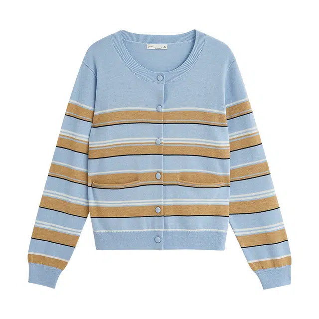 茵曼 撞色条纹简约设计感长袖开衫氛围宽松宝藏显瘦约会早秋穿搭慵懒平价学院入秋时尚氛围针织衫 女款
