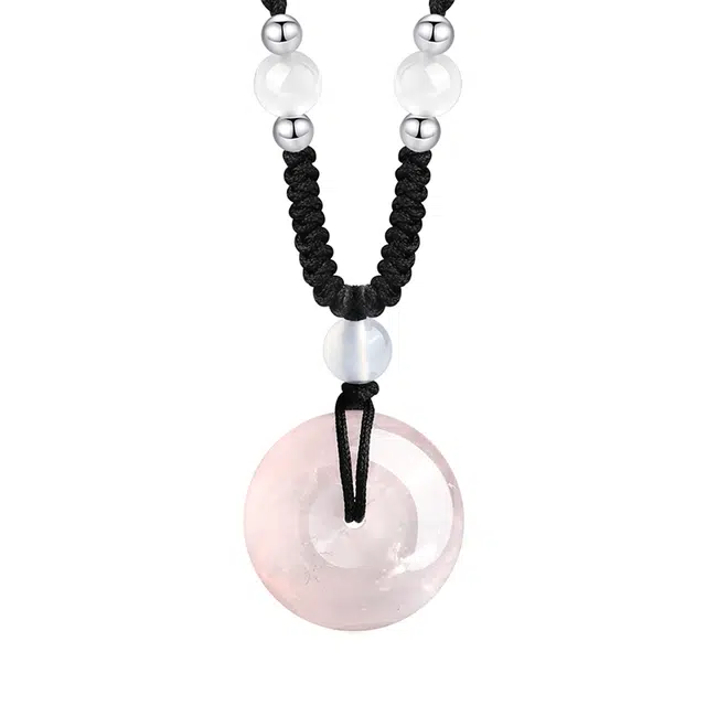 金大福 圆满平安扣 新中式国潮年轻气质优雅招桃花平安如意转运珠清冷显白简约小众轻奢时尚高级感经典百搭#好运 粉水晶 项链 女款