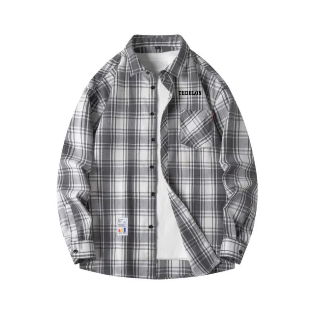 太子龍 美式高街格子衬衣外套条纹大口袋高级感时尚学院风翻领百搭痞帅衬衫 男款