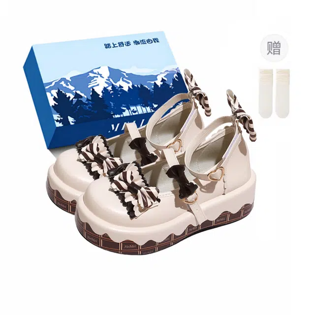 小鹿米利 松糕可爱蝴蝶结百搭舒适 厚底 玛丽珍鞋 女款