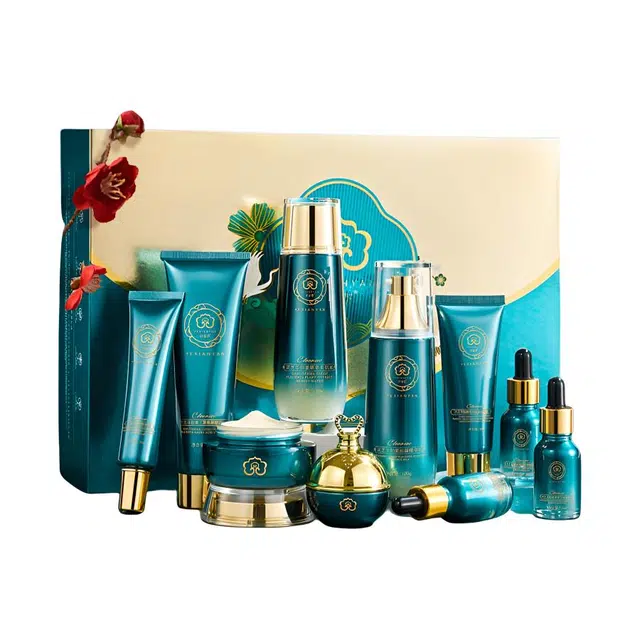 叶仙妍 灵芝羊胎素十件套 提亮保湿补水收缩毛孔 补水保湿护肤品套装男女水乳套盒美容院