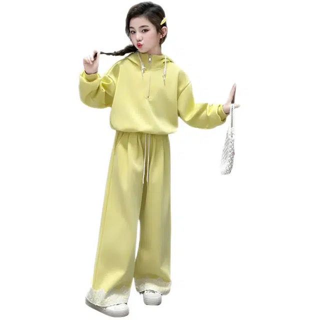 天才小熊休闲运动套装 女童春秋季脚口花边大童潮牌小孩衣服 小女孩长袖洋气时髦 舒适帅气轻便