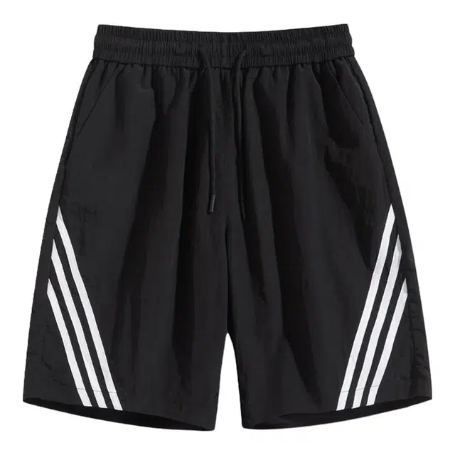 金盾 夏季阔腿潮牌美式百搭条纹运动宽松休闲短裤 男女同款