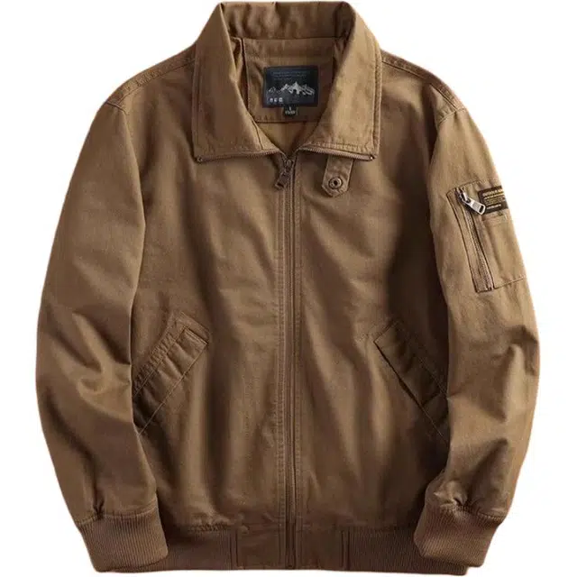 半空山 半空山美式复古高街纯色重磅水洗做旧飞行员防风保暖硬汉翻领夹克 男款