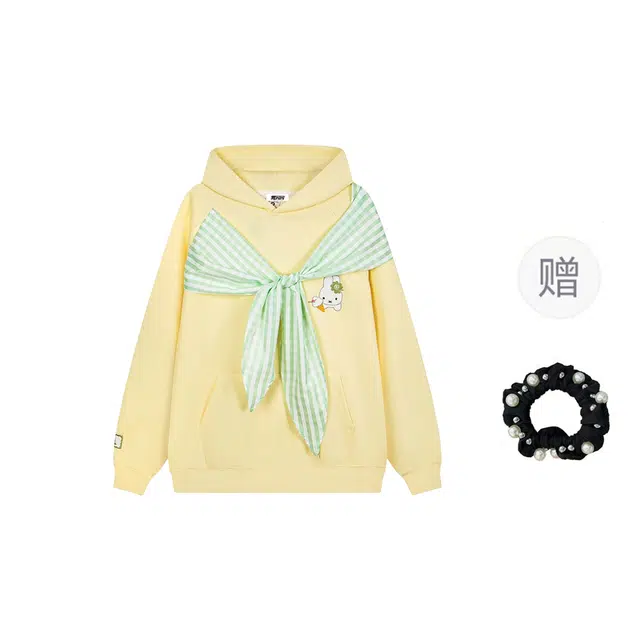 雾闪闪 甜美蝴蝶结绑带连帽情侣卡通设计感宽松外套潮卫衣 女款