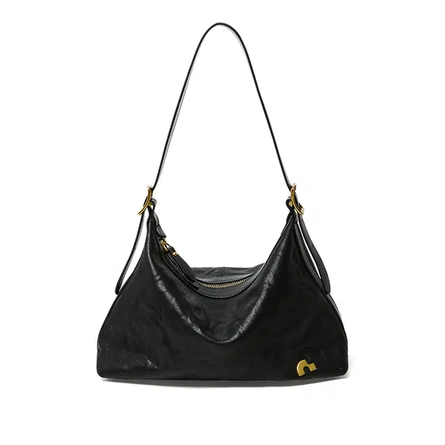 纳兰杜 小众品牌时尚百搭通勤托特包大容量高级质感 牛皮革 单肩包 大号 女款 子夜黑