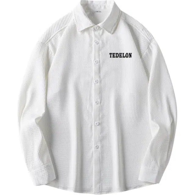 太子龍 日系简约基础款纯色百搭无性别主义宽松休闲单排扣翻领长袖美式青少年衬衫 男款