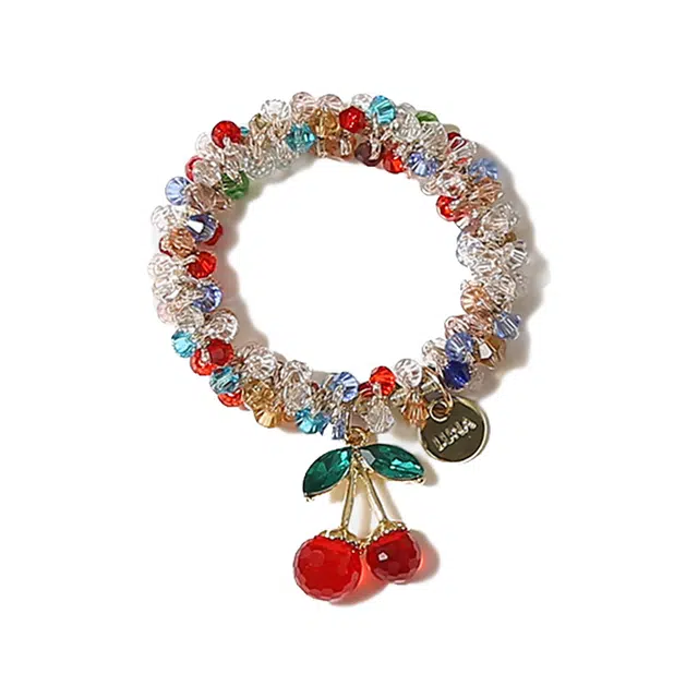 【樱桃水晶气质发圈】 攸委 高级感可爱俏皮彩色水钻发绳扎马尾小清新手链#好运 合金 个性创意时尚网红简约头饰头绳两用 女款