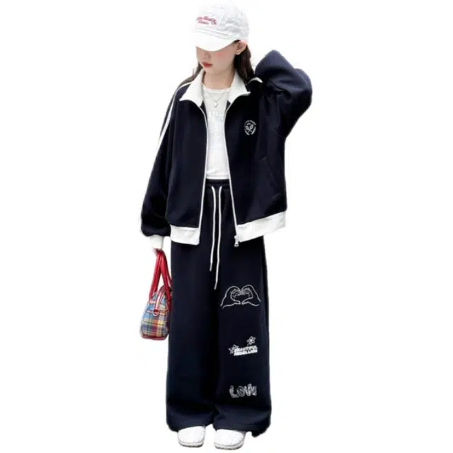 比比我休闲运动套装  女童春秋季 韩版 时尚百搭大童潮牌小孩衣服 小女孩长袖洋气时髦 舒适帅气轻便