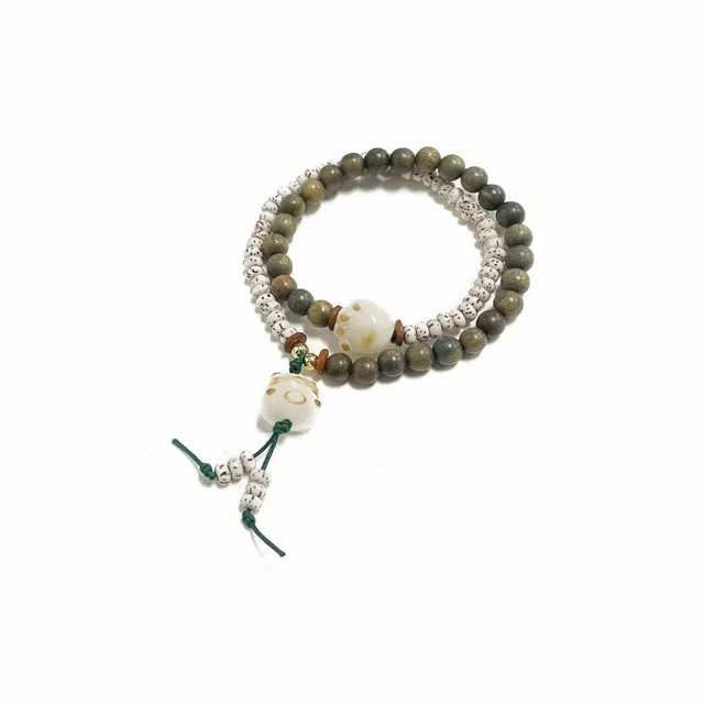 郁馨 炭烧猫爪双圈叠戴拼接招财猫流苏吊坠盘玩手饰 森系温柔少女心民族风典雅佛珠 考公考试上岸#好运 绿檀 手串 男女同款情侣款
