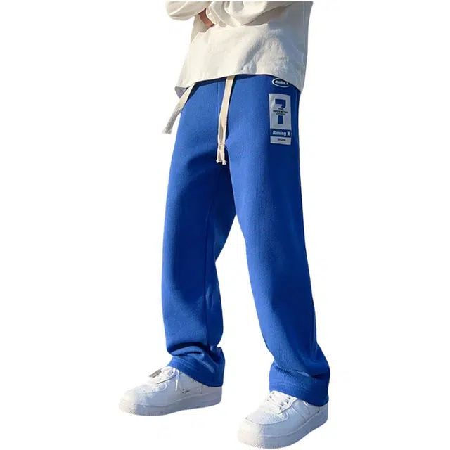 半空山 美式复古华夫格重磅直筒纯色宽松舒适百搭长裤休闲裤 男女同款