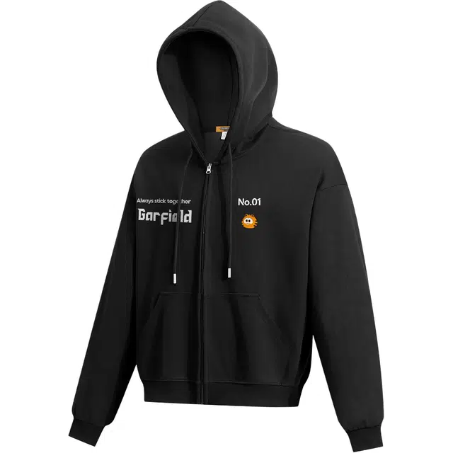 加菲猫家族 卡通动漫字母印花拉链开衫宽松舒适休闲日常百搭街头美式连帽卫衣 男女同款
