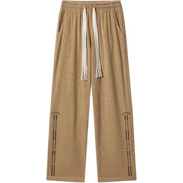 加菲猫家族 美式经典复古字母条纹印花潮流运动宽松时尚通勤百搭高级感长裤无性别主义中腰系带垂感显高针织阔腿休闲裤 男女同款